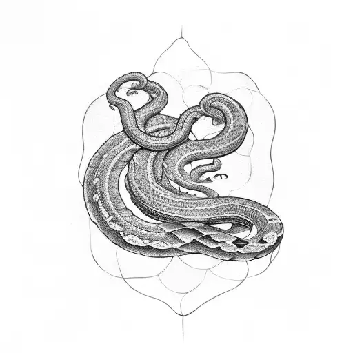 A Blackwork Tattoo Of A Snake Coiled Around A Mushroom