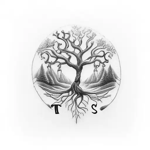 Bracelet Tattoo With The Letter S N And P Intertwined In The Roots Of A Tree That Symbolizes Life