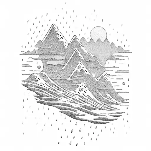 Rain Into Ocean And Mountains