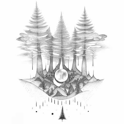 A Moonlit Forest With Hidden Esoteric Symbols Among The Trees