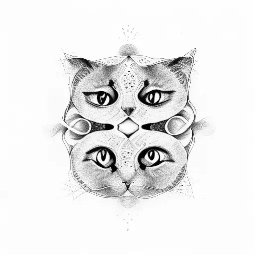 2 Cats Black White Yin Yang