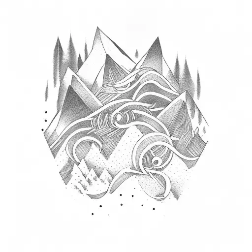 Musical Notes Intertwined With Mountain Peaks