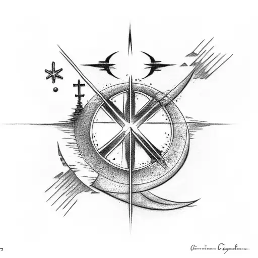 Christian Cross With Son On The Right And Crescent Moon On The Left With Beach At The Bottom