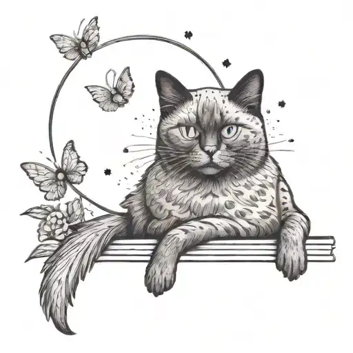 A Fat Fluffy Siamese Cat With Wings Sitting Behind A Moon