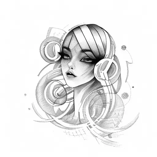 A Sketch-style Portrait Of A Dancer Surrounded By Swirling Musical Notes
