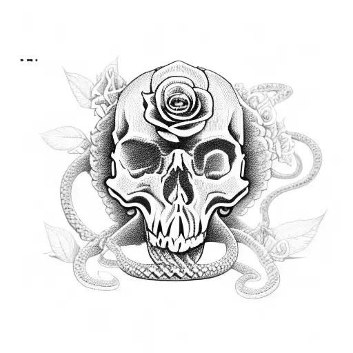 Skull With Snake An Roses