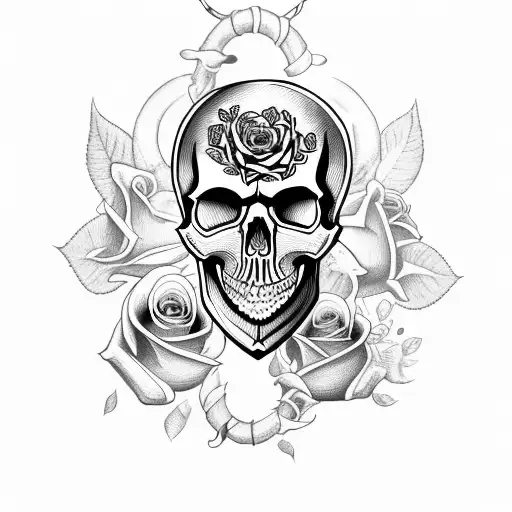 Skull With Roses And Anchor