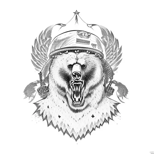A Russian Bear With A Ushanka Hat With A American Eagle Flying Over With Its Wings Open