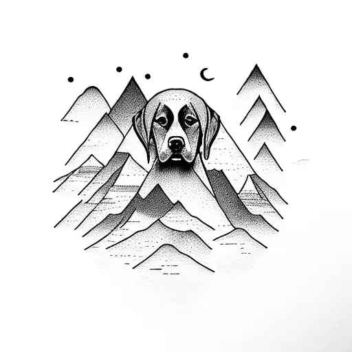 Mountain And Lake View With A Girl And A Dog Sitting