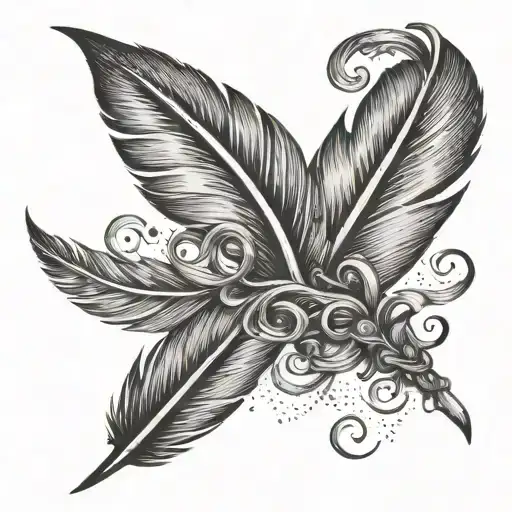 Elegant Script With A Feather Quill Pen Intertwined