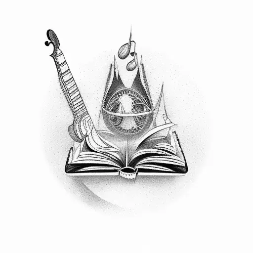 An Open Book With Movie Scenes And Musical Instruments Emerging From Its Pages