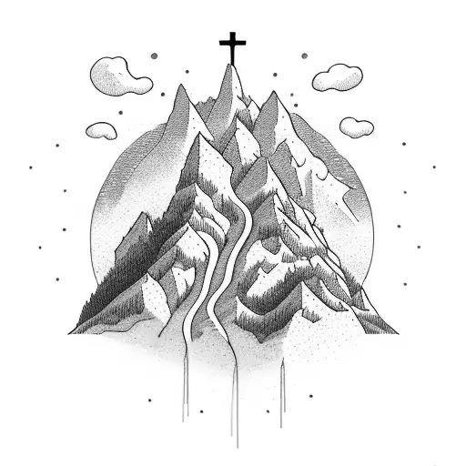 A Serene Mountain Landscape With A Cross Incorporated Into The Scenery