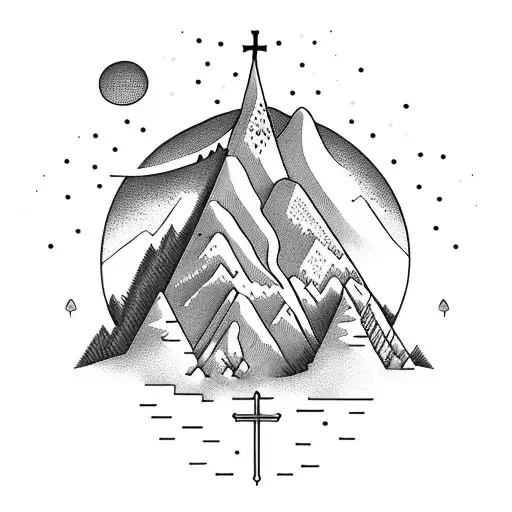 A Serene Mountain Landscape With A Cross Incorporated Into The Scenery