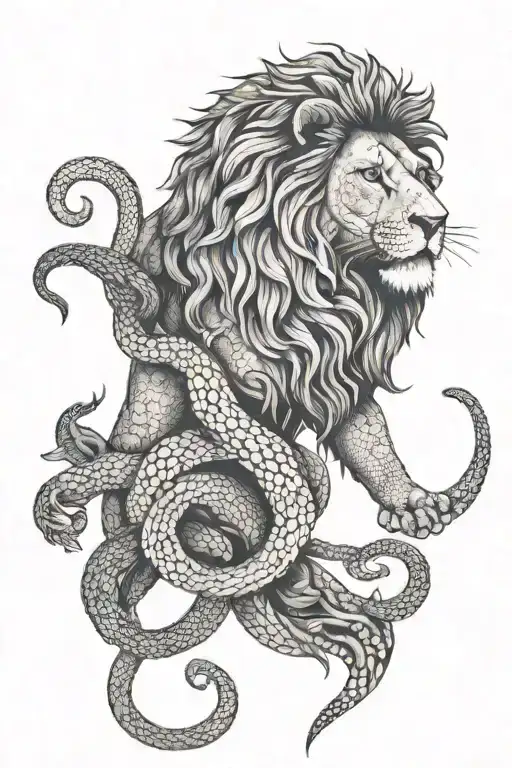 Lion And Snakes