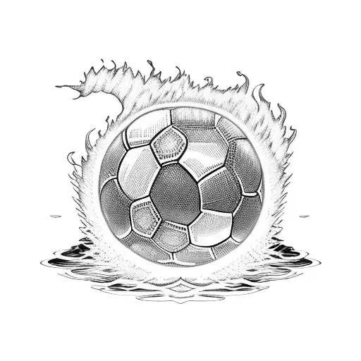 A Soccer Ball On Fire With Waves Crashing Around It