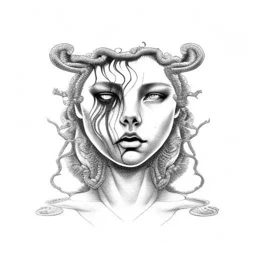 Young Girl Medusa Standing And Crying In Front Of Angry Bear