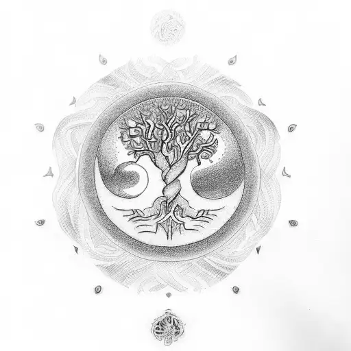 A Tattoo With A Tree Of Life And The Yin-yang Symbol