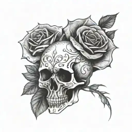 Skull And Rose Intertwined