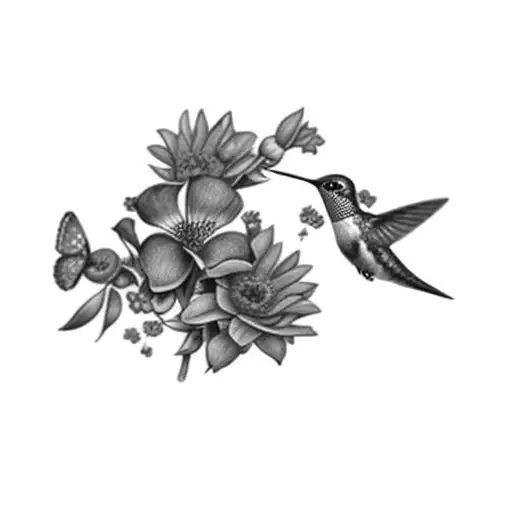 A Hummingbird And Flowers