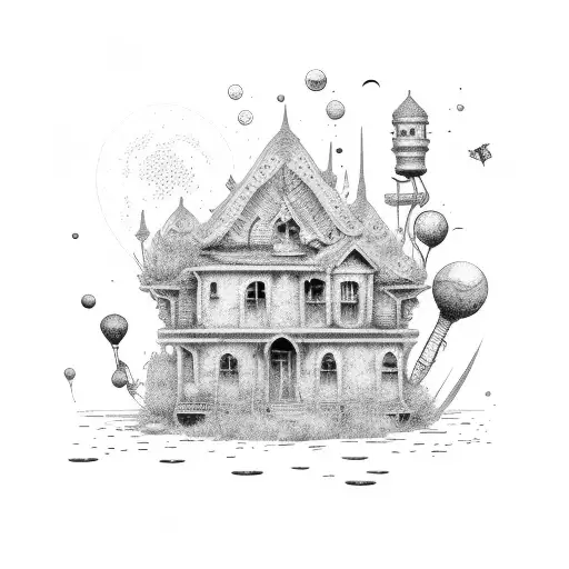 Lost House Flying In Space On Dirt Ground