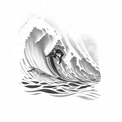 Skeleton Surfing Big Wave