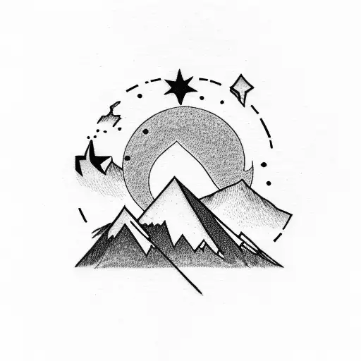 Mountain With Stars And A Half Crescent Moon At Night Time