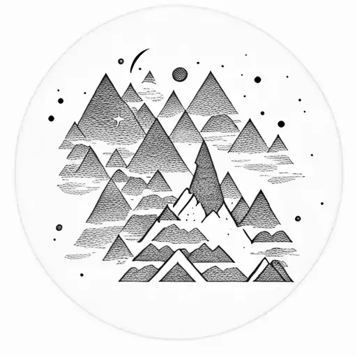 Mountain With Stars And A Half Crescent Moon At Night Time Weeping Willow Trees And A Pond