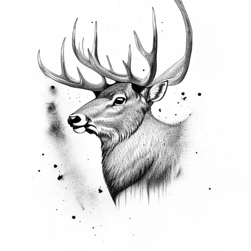 Elk Looking Over Its Shoulder Fine Line