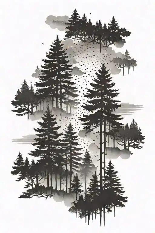 Fir Forest With Fog Caused By Rain Evaporation