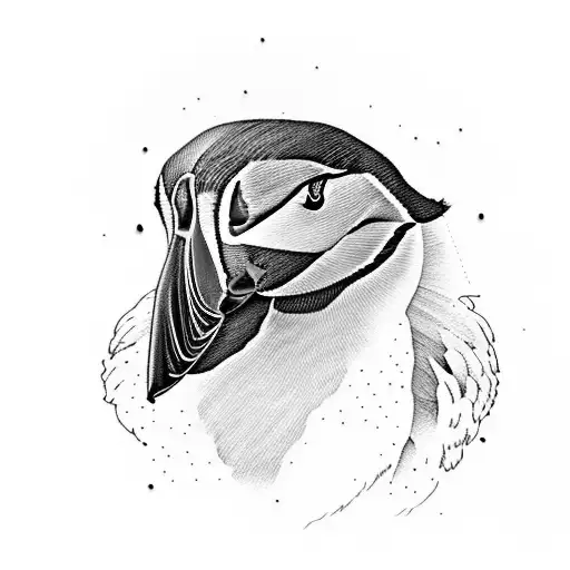 Realist Puffin With Watercolor Bacground