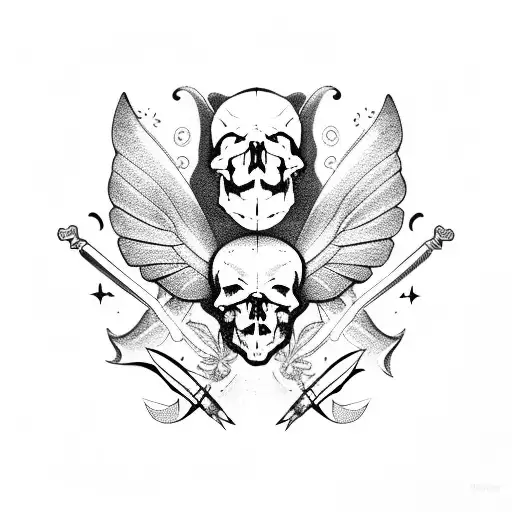 Butterfly With Sword In The Middle And Silhouette Of Skull In Wings