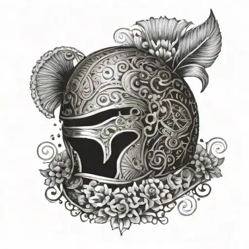 A Roman Helmet Adorned With Intricate Floral Patterns And Symbols Of The Sea