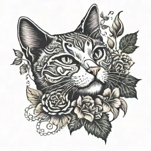 Cat With Flowers And Vines