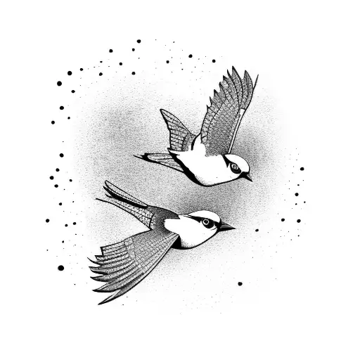 Blue Birds Flying Over A Rainbow