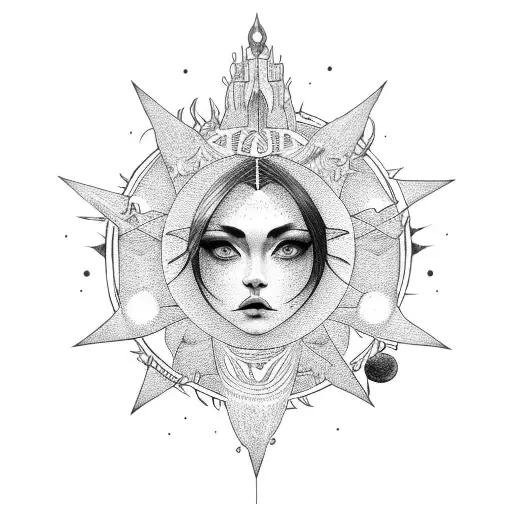 3 Full Body Women One With A Moon Head One With A Sun Head And One With A Star Head