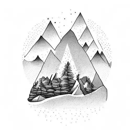 Mountain With Arrows And Trees