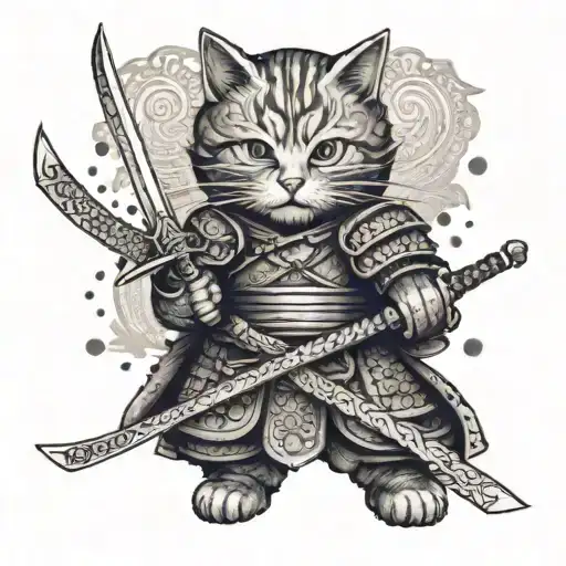 A Cat In Samurai Armor With A Sword Going