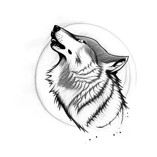 A Tattoo Design Featuring A Wolf Howling At The Moon