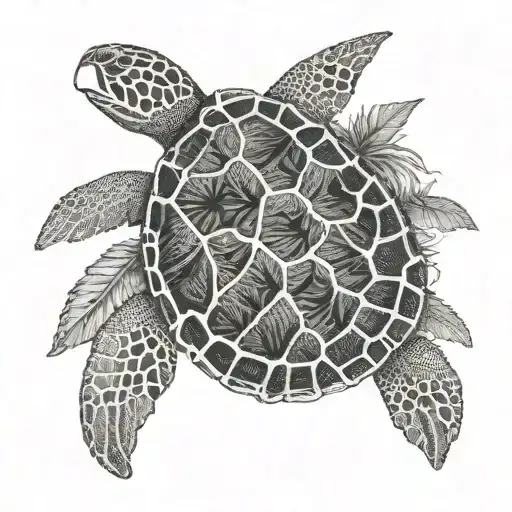 A Marijuana Leaf Morphing Into A Swimming Sea Turtle In A Dotwork Style