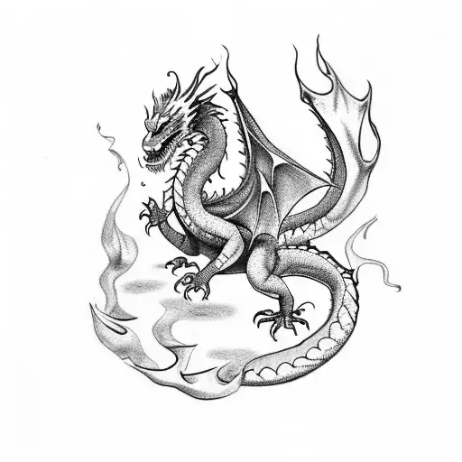 Dragon Who Plit Fire On A Castke With Lesbians