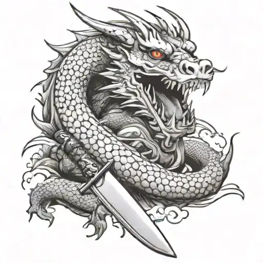 Japanese Dragon Wrapped Around A Chef's Knife