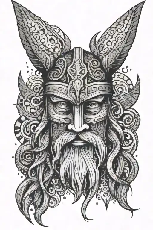 Viking Norse God Odin Face Abstract Symmetrical Design