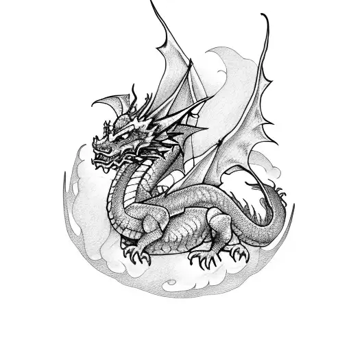 Stack Of Books With Dragon