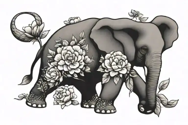 Elephant With Peonies