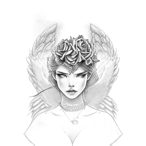 Angel With A M4a1 On Right Hand And Rose In Left Hand