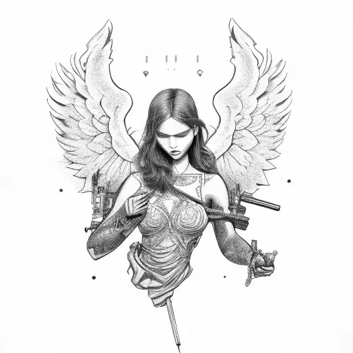 Angel With A M4a1 On Right Hand And Rose In Left Hand