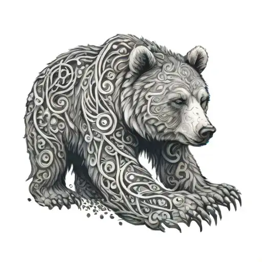 Illustrate A Bear Adorned With Magical Runes And Symbols From Your Favorite Fantasy World