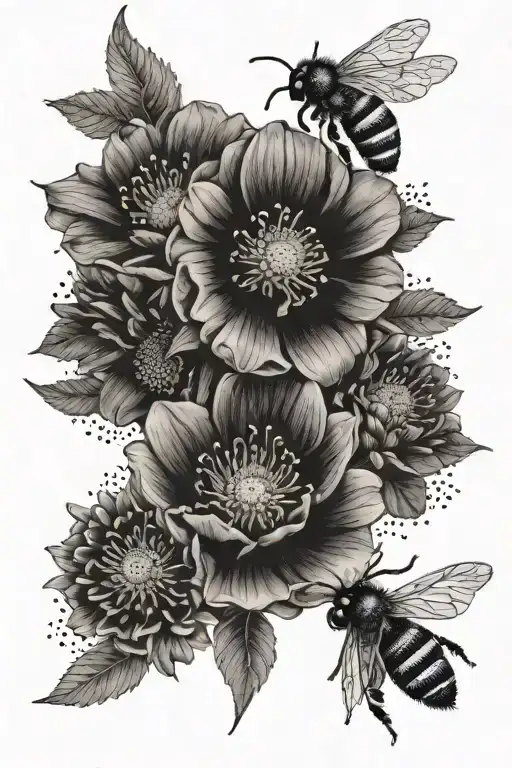 Two Flowers With One Bee Pollinating