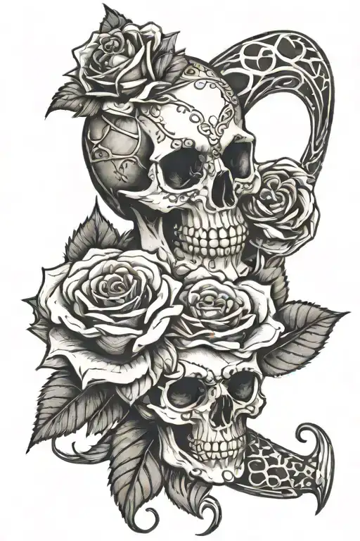 Dagger Roses Skull Snake Wrapped