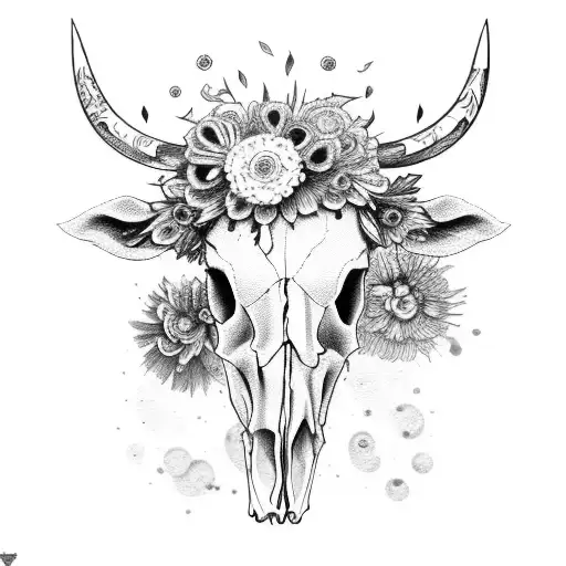 Cow Skull With Marigold Flowers